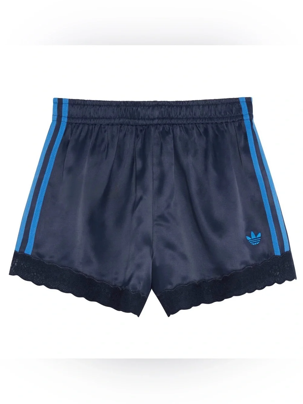 NWT Adidas Navy Blue Satin Athletic Shorts with Lace Trim - Picture 2 of 10